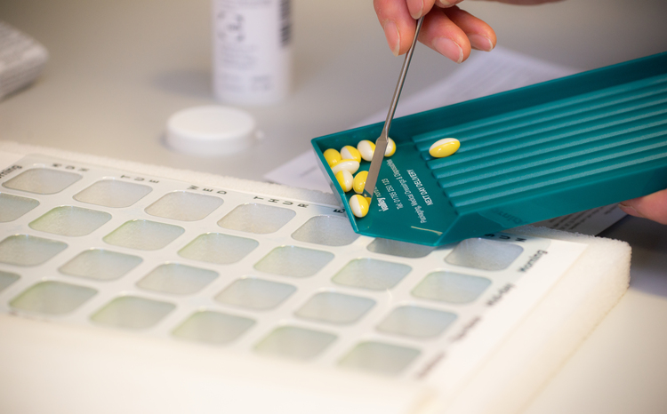 Medication being put into a pill box