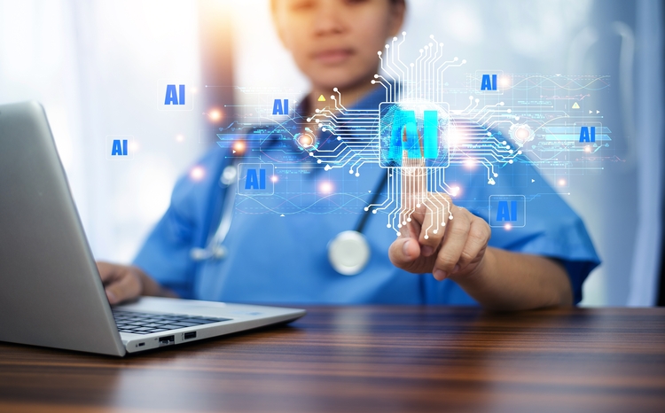 Female doctor using AI