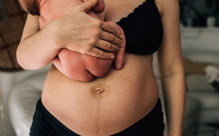 Postpartum,Belly,And,New,Born,Baby