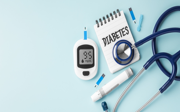 Diabetes,Concept,With,Blood,Sugar,Meter,And,Stethoscope,On,Light