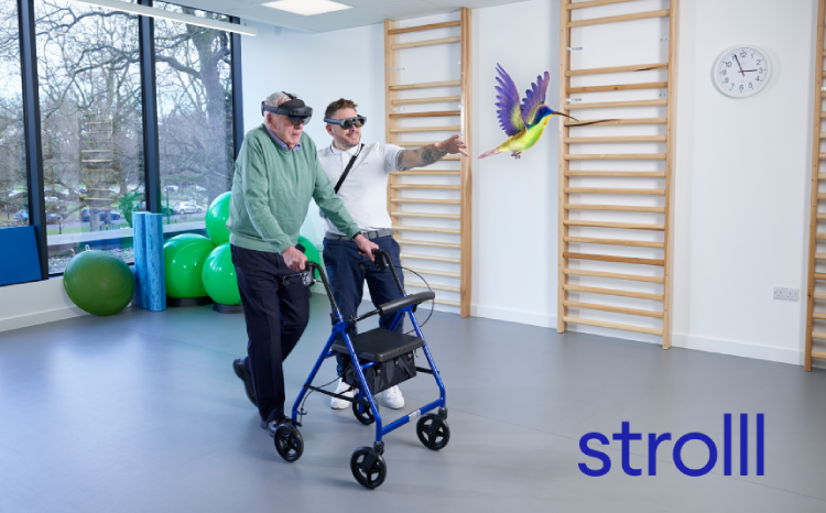 Strolll's AR glasses in use to view hummngbird