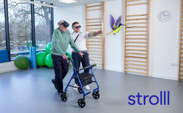 Strolll's AR glasses in use to view hummngbird